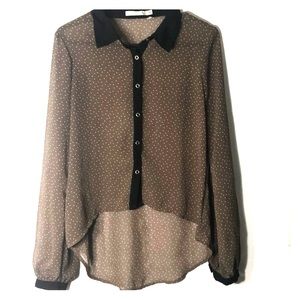 Brown Hi- Low blouse with white polka dots